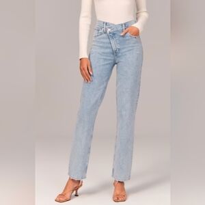Abercrombie & Fitch The 90's Straight Ultra High Rise Blue Criss Cross Jeans